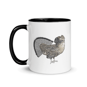 A fanning ruffed grouse on an 11oz ceramic coffee mug
