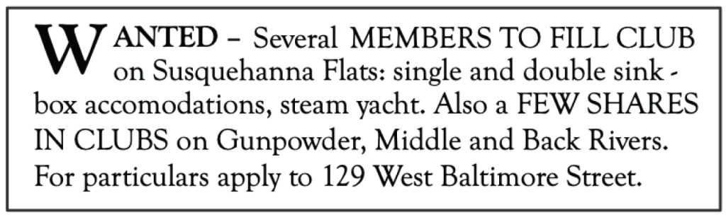 Advertisement to recruit members of a duck club in 1883