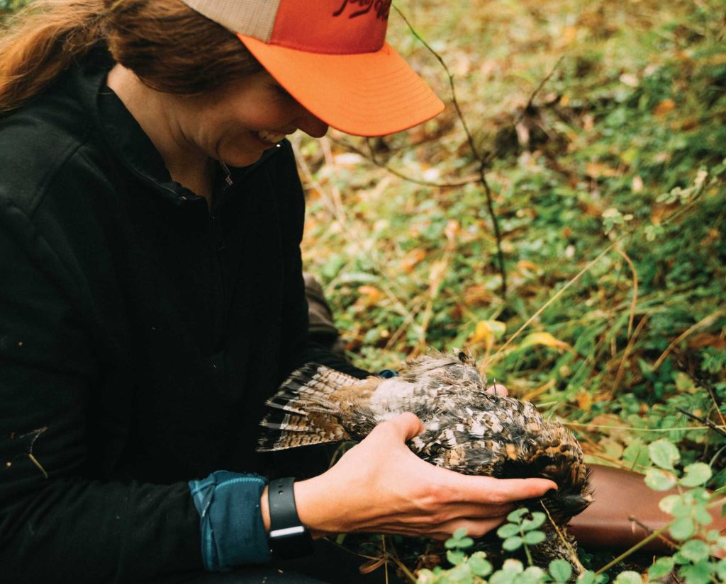 A successful grouse shot from a dog point