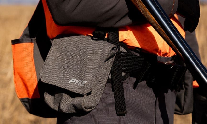Close up of the Pyke Gear strap vest for bird hunters. 
