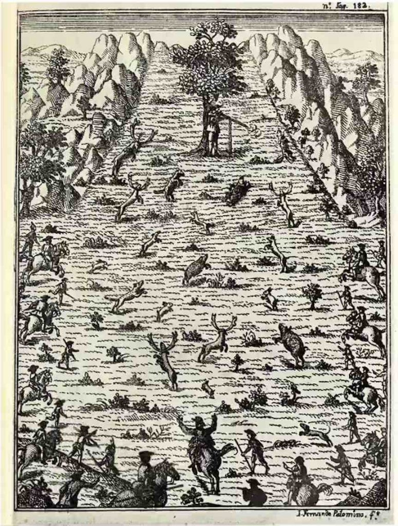 de Espinar’s Arte de Ballesteria y Monteria depicts a driven deer hunt with dogs
