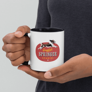 English-Springer-Spaniel-Mug- A man holding an English Springer Spaniel mug.
