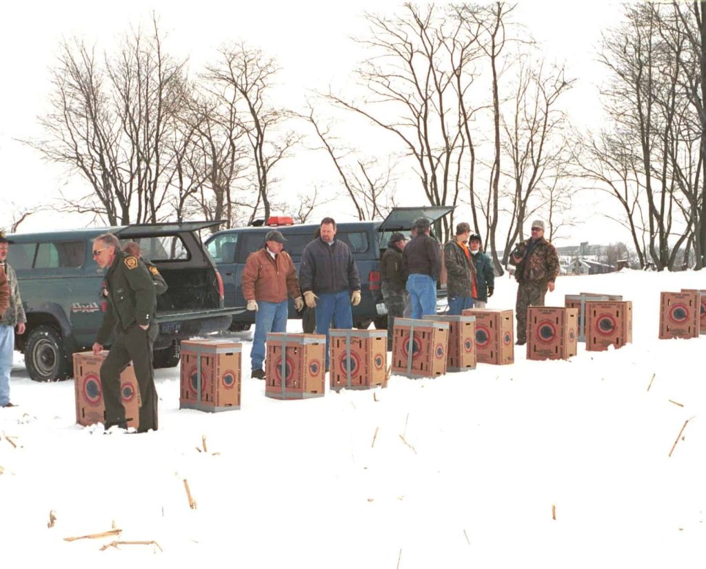 Volunteers and Pennsylvania Game Commission employees are about to release trapped wild turkeys back into the wild.