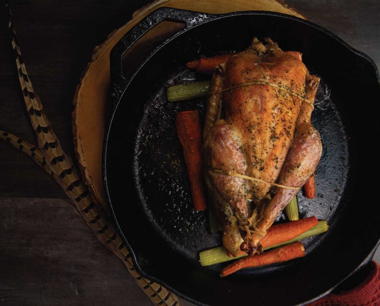 A pheasant recipe roasted and ready to serve