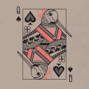 Queren-Card-Shirt-design-Close-up A close up look at the woodcock queen card shirt design.