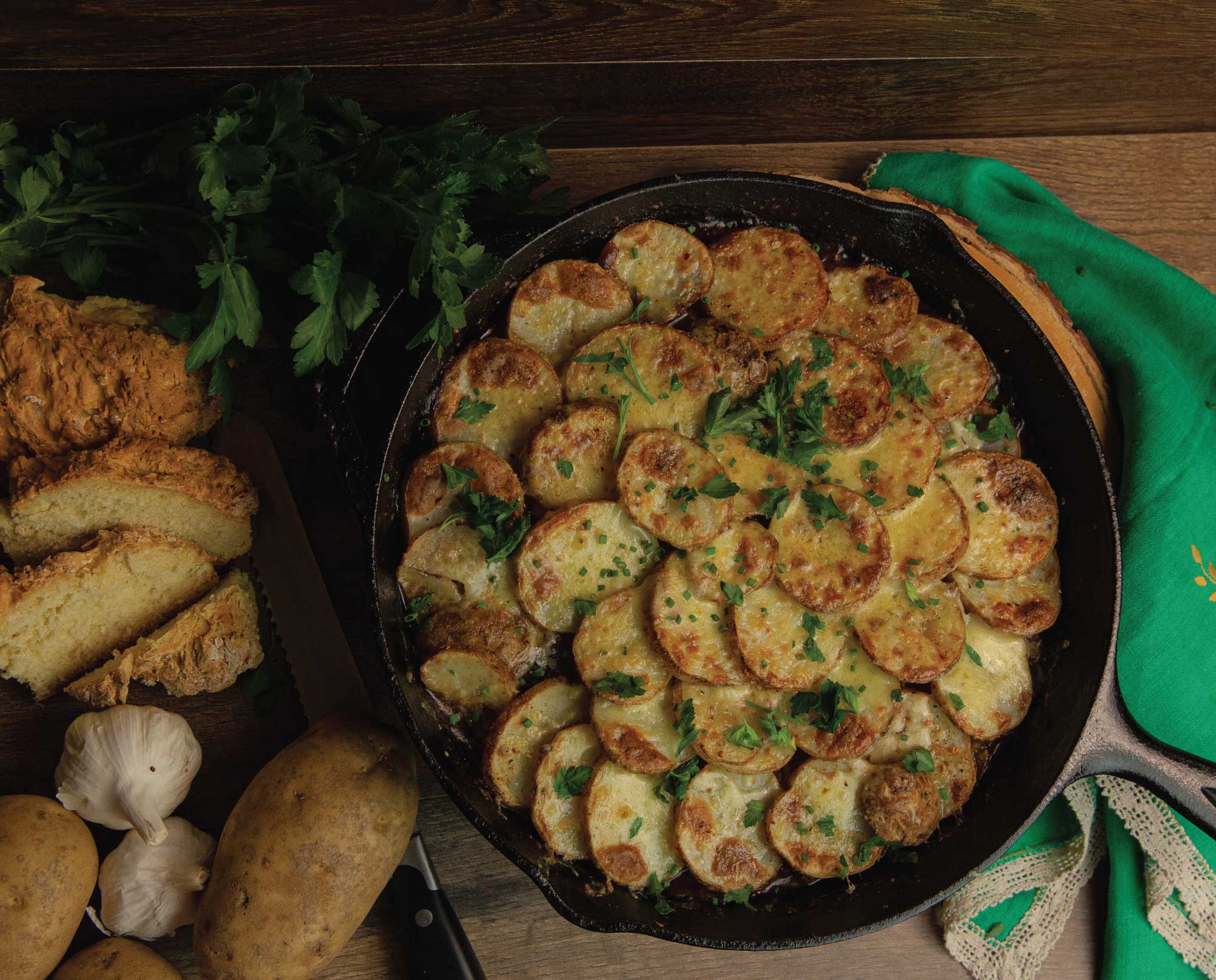 Upland style Dublin Coddle in a cast iron Skillet