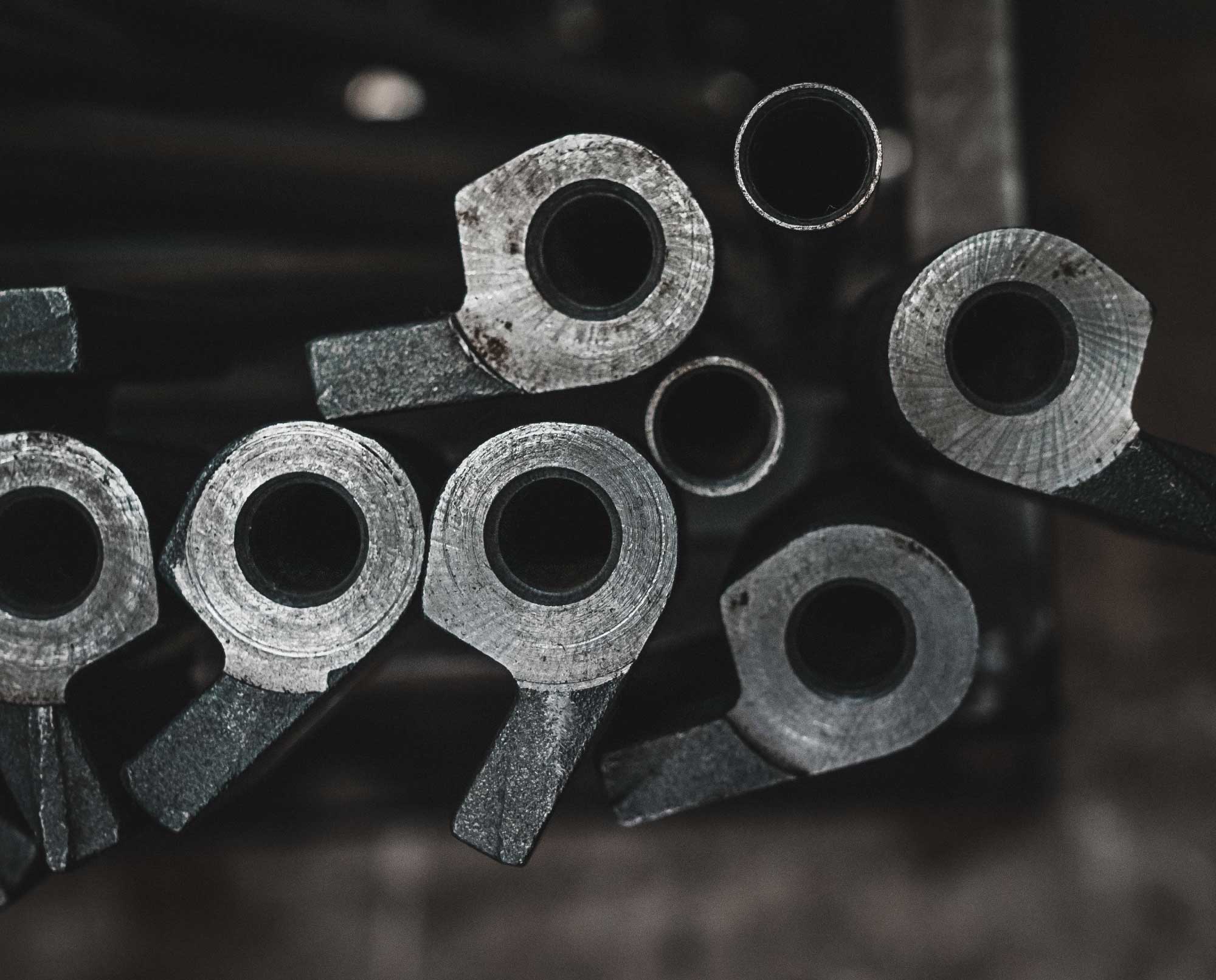 a set of raw demi-bloc barrels at the AYA shotgun factory.