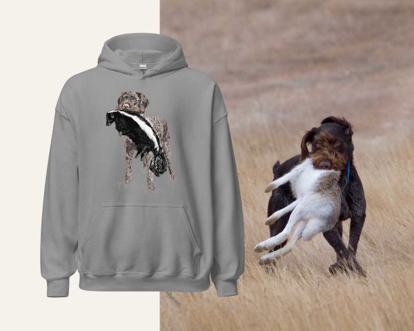 German Wiredhaired hoodie with a dog on retrieve