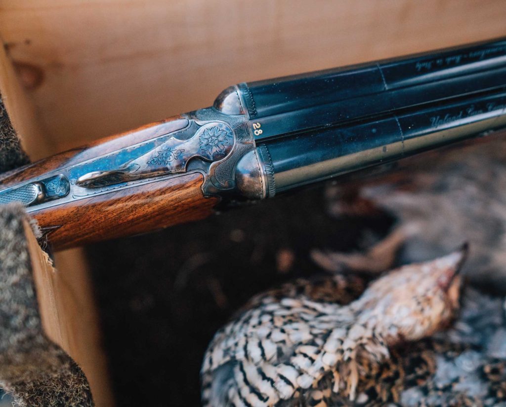 An upland shotgun in a truck drawer on an upland hunt.